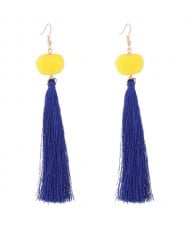 Fluffy Ball Threads Tassel Design High Fashion Earrings - Yellow and Blue
