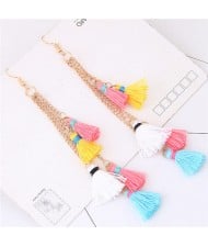 Multicolor Dangling Threads Tassel Design Fashion Earrings