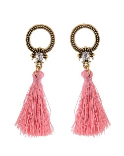 Vintage Studs Hoop Design with Threads Tassel Fashion Earrings - Pink
