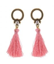Vintage Studs Hoop Design with Threads Tassel Fashion Earrings - Pink