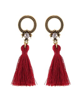 Vintage Studs Hoop Design with Threads Tassel Fashion Earrings - Red