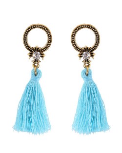 Vintage Studs Hoop Design with Threads Tassel Fashion Earrings - Sky Blue