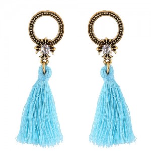Vintage Studs Hoop Design with Threads Tassel Fashion Earrings - Sky Blue