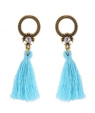 Vintage Studs Hoop Design with Threads Tassel Fashion Earrings - Sky Blue