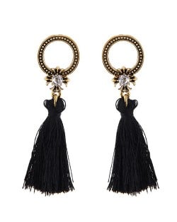 Vintage Studs Hoop Design with Threads Tassel Fashion Earrings - Black