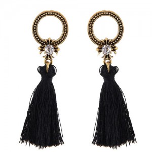 Vintage Studs Hoop Design with Threads Tassel Fashion Earrings - Black