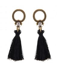 Vintage Studs Hoop Design with Threads Tassel Fashion Earrings - Black