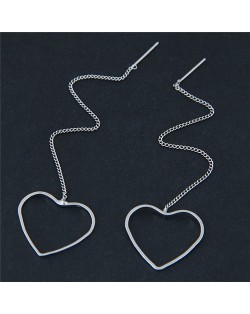 Dangling Chain Peach Heart Fashion Stud Earrings