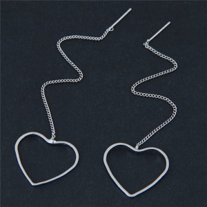 Dangling Chain Peach Heart Fashion Stud Earrings