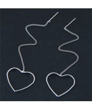 Dangling Chain Peach Heart Fashion Stud Earrings