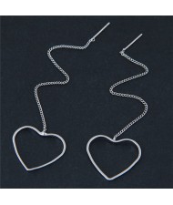 Dangling Chain Peach Heart Fashion Stud Earrings