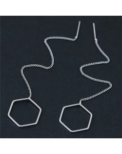 Dangling Chain Hexagon Alloy Fashion Earrings
