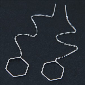 Dangling Chain Hexagon Alloy Fashion Earrings