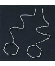 Dangling Chain Hexagon Alloy Fashion Earrings