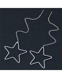Dangling Chain Hollow Star Design Fashion Stud Earrings