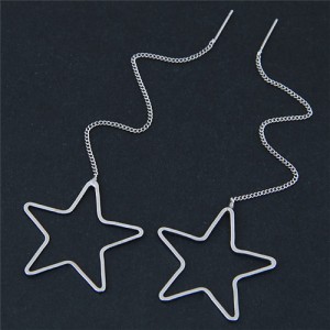 Dangling Chain Hollow Star Design Fashion Stud Earrings