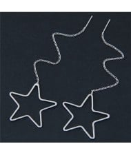 Dangling Chain Hollow Star Design Fashion Stud Earrings