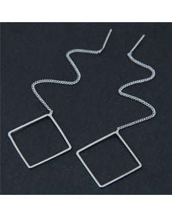 Dangling Chain and Square Design High Fashion Earrings