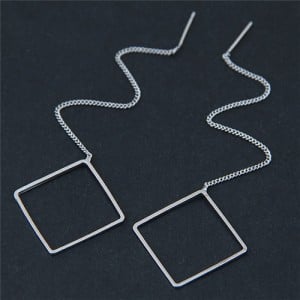 Dangling Chain and Square Design High Fashion Earrings