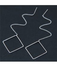 Dangling Chain and Square Design High Fashion Earrings