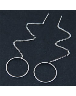 Dangling Chain and Ring Design High Fashion Earrings