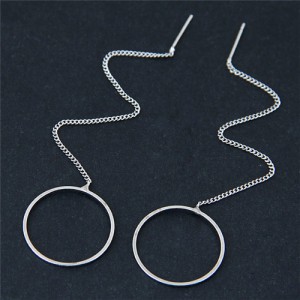 Dangling Chain and Ring Design High Fashion Earrings