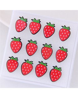 6 pcs Summer Fashion Strawberry Stud Earrings Combo Set