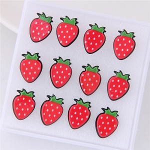 6 pcs Summer Fashion Strawberry Stud Earrings Combo Set