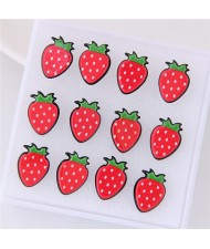 6 pcs Summer Fashion Strawberry Stud Earrings Combo Set