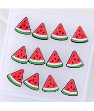 6 pcs Cartoon Watermelon Stud Earrings Combo Set