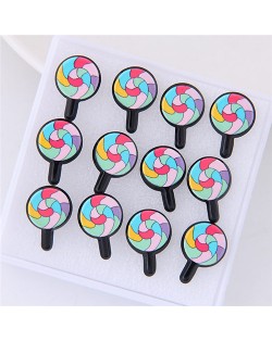6 pcs Cartoon Lollipop High Fashion Stud Earrings Combo Set