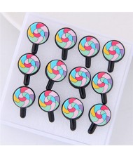 6 pcs Cartoon Lollipop High Fashion Stud Earrings Combo Set