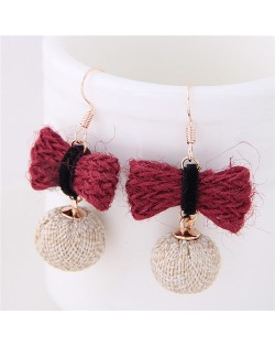 Cotton Threads Weaving Style Candy Fashion Stud Earrings - Red