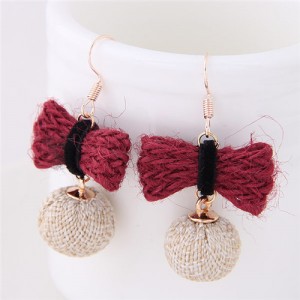 Cotton Threads Weaving Style Candy Fashion Stud Earrings - Red