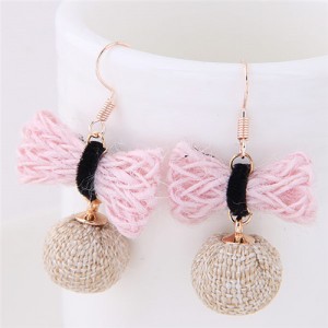 Cotton Threads Weaving Style Candy Fashion Stud Earrings - Pink