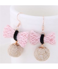 Cotton Threads Weaving Style Candy Fashion Stud Earrings - Pink