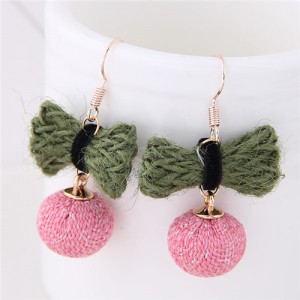 Cotton Threads Weaving Style Candy Fashion Stud Earrings - Green