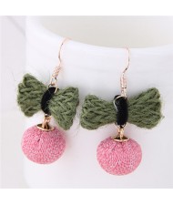 Cotton Threads Weaving Style Candy Fashion Stud Earrings - Green