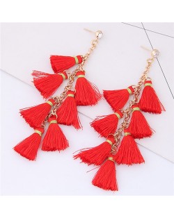 Multiple Threads Tassels Design High Fashion Stud Earrings - Red