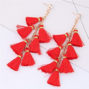 Multiple Threads Tassels Design High Fashion Stud Earrings - Red