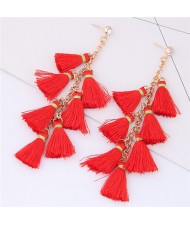 Multiple Threads Tassels Design High Fashion Stud Earrings - Red