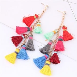 Multiple Threads Tassels Design High Fashion Stud Earrings - Multicolor