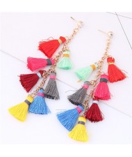 Multiple Threads Tassels Design High Fashion Stud Earrings - Multicolor