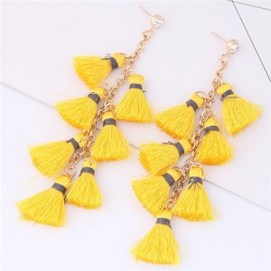Multiple Threads Tassels Design High Fashion Stud Earrings - Yellow