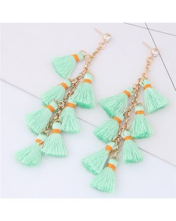 Multiple Threads Tassels Design High Fashion Stud Earrings - Green