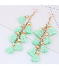 Multiple Threads Tassels Design High Fashion Stud Earrings - Green