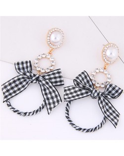 Pearl and Rhinestone Embellished Cloth Bowknot Korean Fashion Stud Earrings