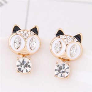 Czech Rhinestone Cute Night Owl Fashion Stud Earrings