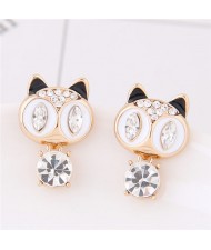 Czech Rhinestone Cute Night Owl Fashion Stud Earrings