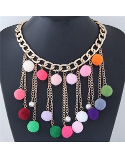 Colorful Dangling Fluffy Balls Chunky Chain Design Costume Necklace